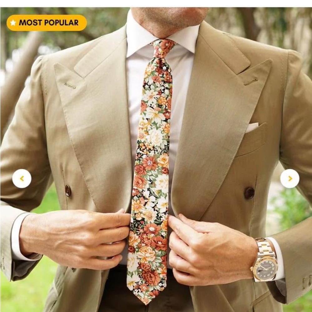 Floral Bandana with Orange and White Flowers. Tie and square pocket